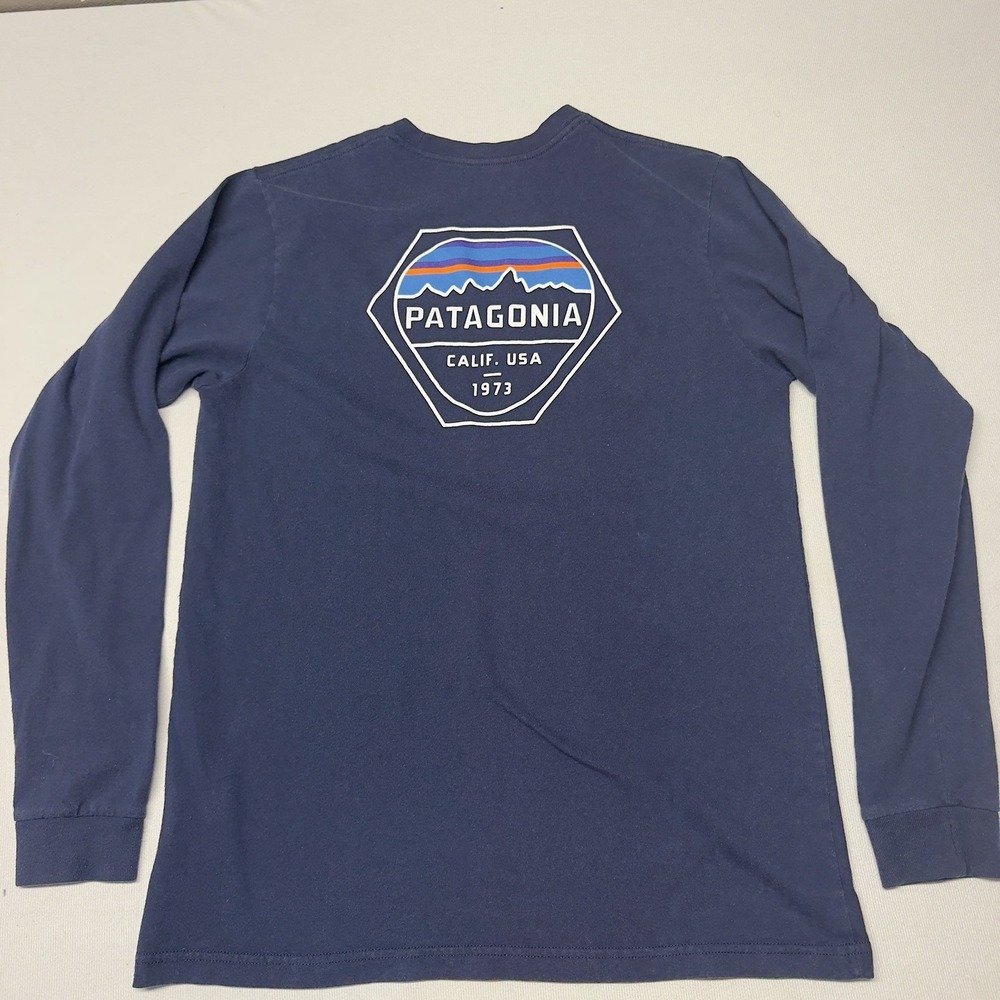 Patagonia Blue California 1973 Mountain Crest Logo Shirt Long Sleeve Medium M